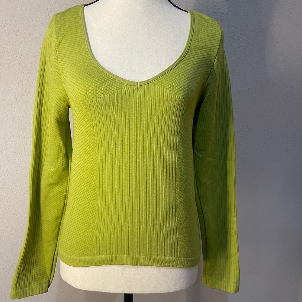 Gypsy + Jade Ribbed Long Sleeve Top  SZ L / XL Green Stretch T-shirt